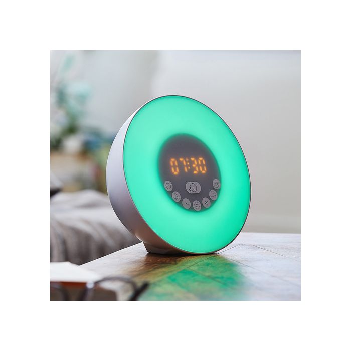 Réveil bluetooth sans fil matin avec effets lumineux avec 3 nature sounds  et 5 color light for children chambres